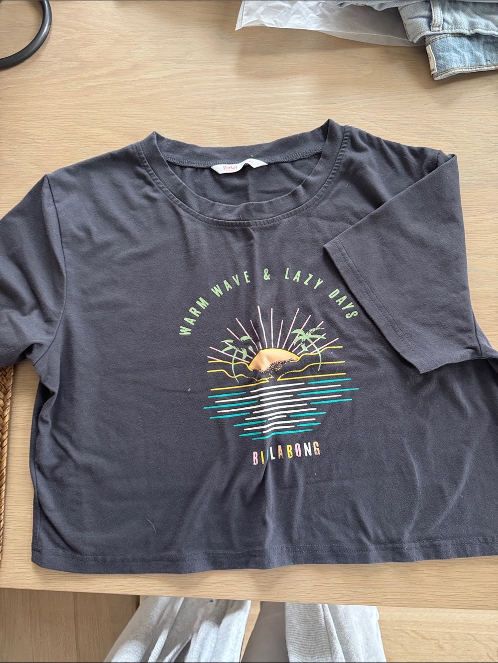 Billabong Black Crop Tee with Sunset Graphic
